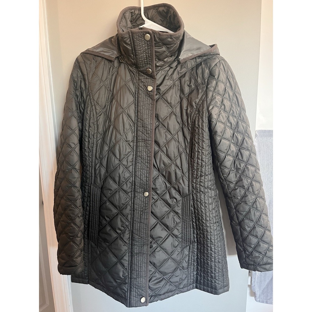 Andrew Marc New York Womens Green/Gray‎ Quilted Coat Removable Hood Small